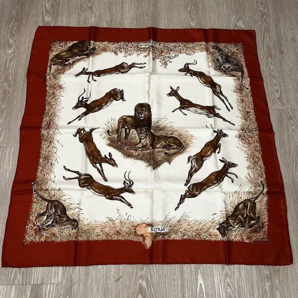 Hermes Silk Scarf Carre 90 "Kenya" Red Silk Scarf - Picture 1 of 10